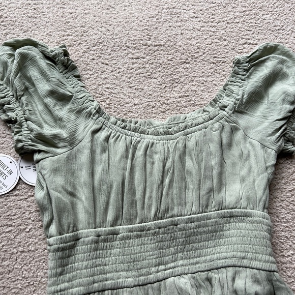 Hollister Saidie On Off Shoulder Tiered Sundress Dress Skort Sage Green Ruffle M - Picture 12 of 14